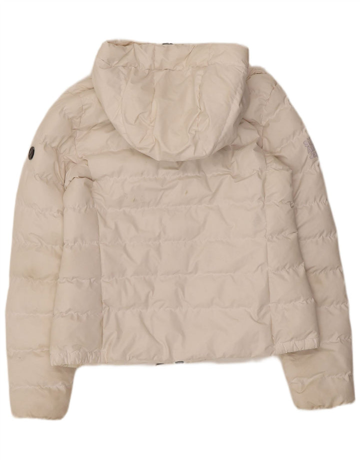 Superdry Womens Hooded Padded Jacket UK 12 Medium White Polyester