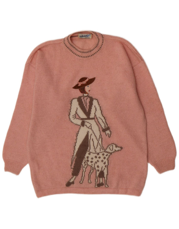 ALEX Womens Graphic Relaxed Fit Crew Neck Jumper Sweater UK 16 Large Pink