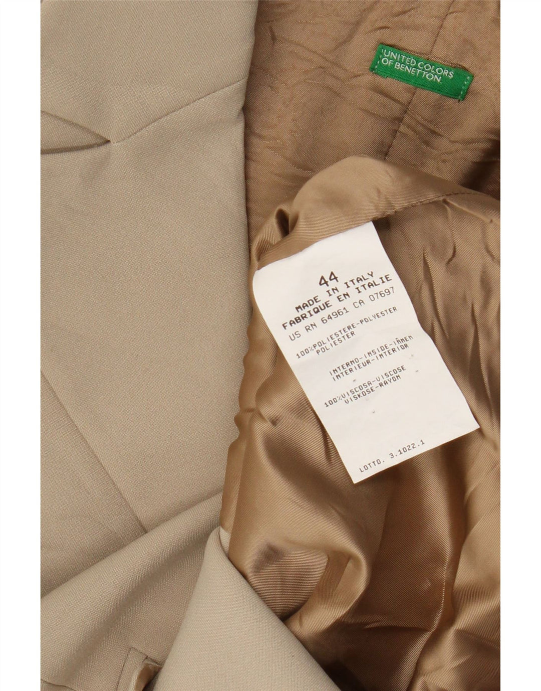 Benetton Womens 3 Button Blazer Jacket IT 44 Medium Beige Polyester