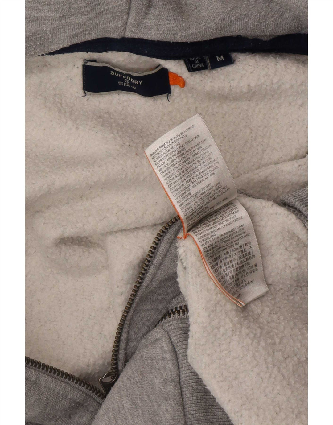Superdry Mens Zip Hoodie Sweater Medium Grey Cotton