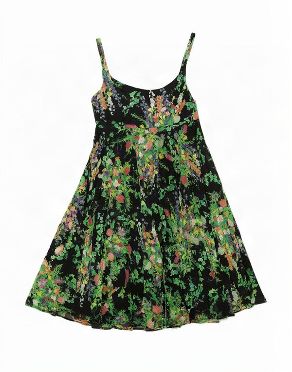 Katharine Hammett Womens Sleeveless A-Line Dress UK 8 Small Black Floral