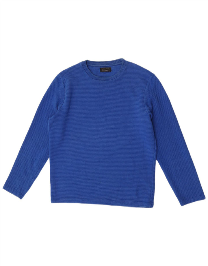 Zara Mens Top Long Sleeve Medium Blue Cotton