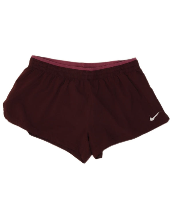 Nike Womens Dri Fit Sport Shorts UK 14 Medium Burgundy Colourblock