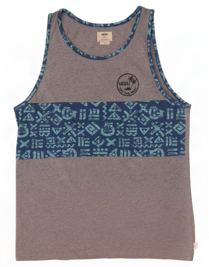 Vans Mens Graphic Vest Top Small Grey Geometric
