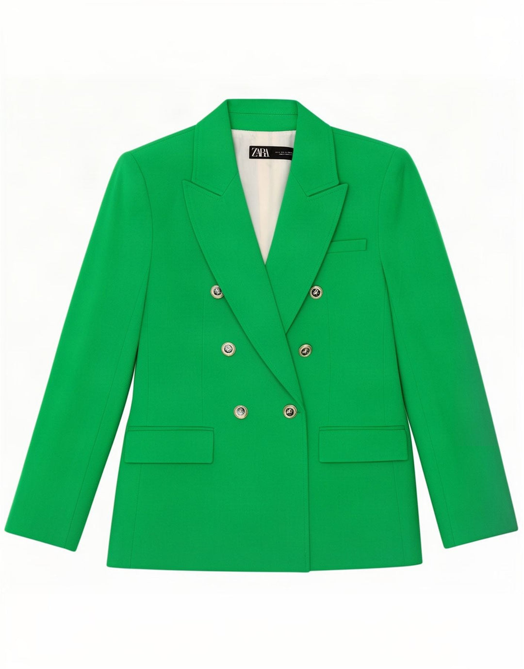 Zara Womens Double Breasted Blazer Jacket UK 10 Small Green Polyester