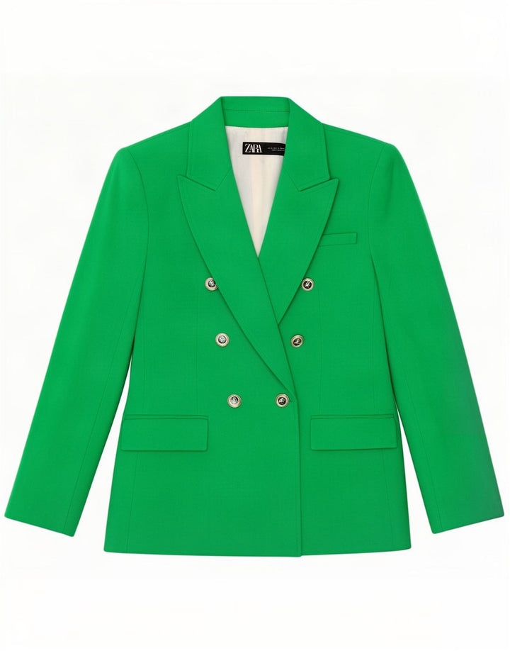 Zara Womens Double Breasted Blazer Jacket UK 10 Small Green Polyester