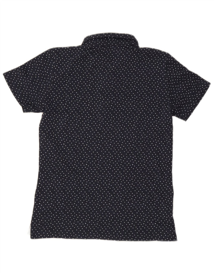 EDDIE BAUER Womens Polo Shirt UK 10 Small Navy Blue Polka Dot