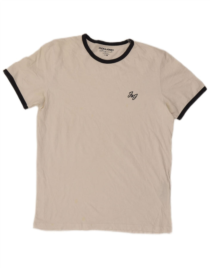Jack & Jones Mens T-Shirt Top Medium White Striped Cotton