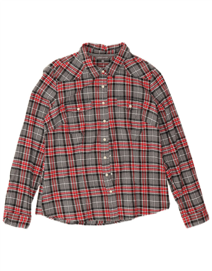 Laura Ashley Womens Flannel Shirt UK 14 Large Grey Check Cotton