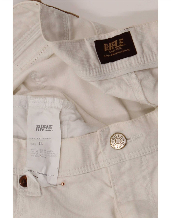 Rifle Mens Straight Jeans W34 L32 White Cotton