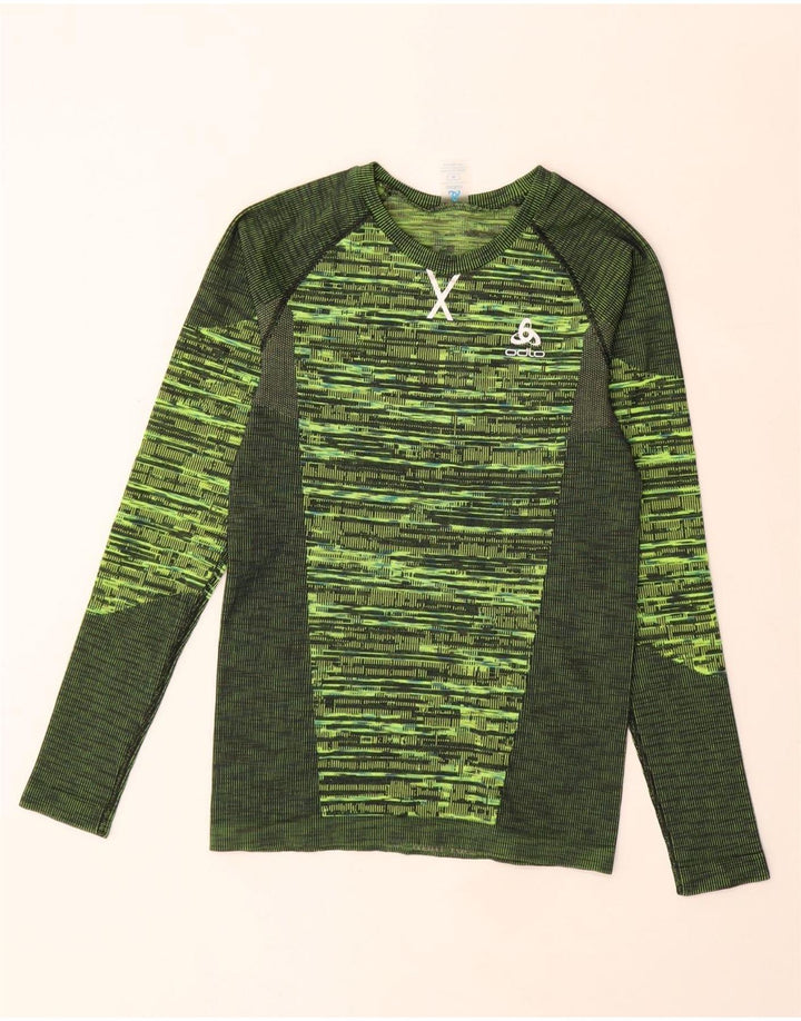 Odlo Womens Top Long Sleeve UK 12 Medium Green Geometric Polyester