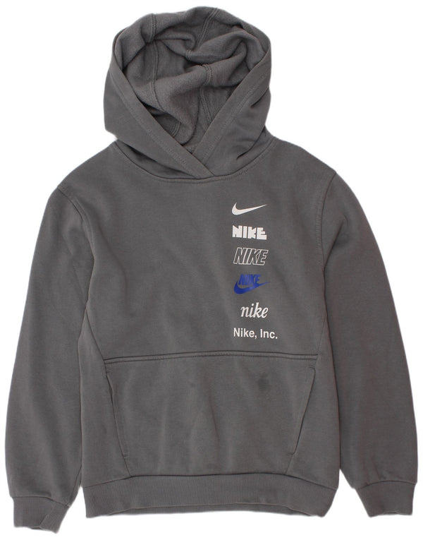 Nike Boys Graphic Hoodie Jumper 10-11 Years Medium Grey Cotton