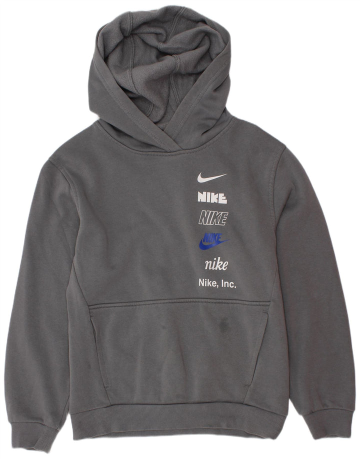 Nike Boys Graphic Hoodie Jumper 10-11 Years Medium Grey Cotton
