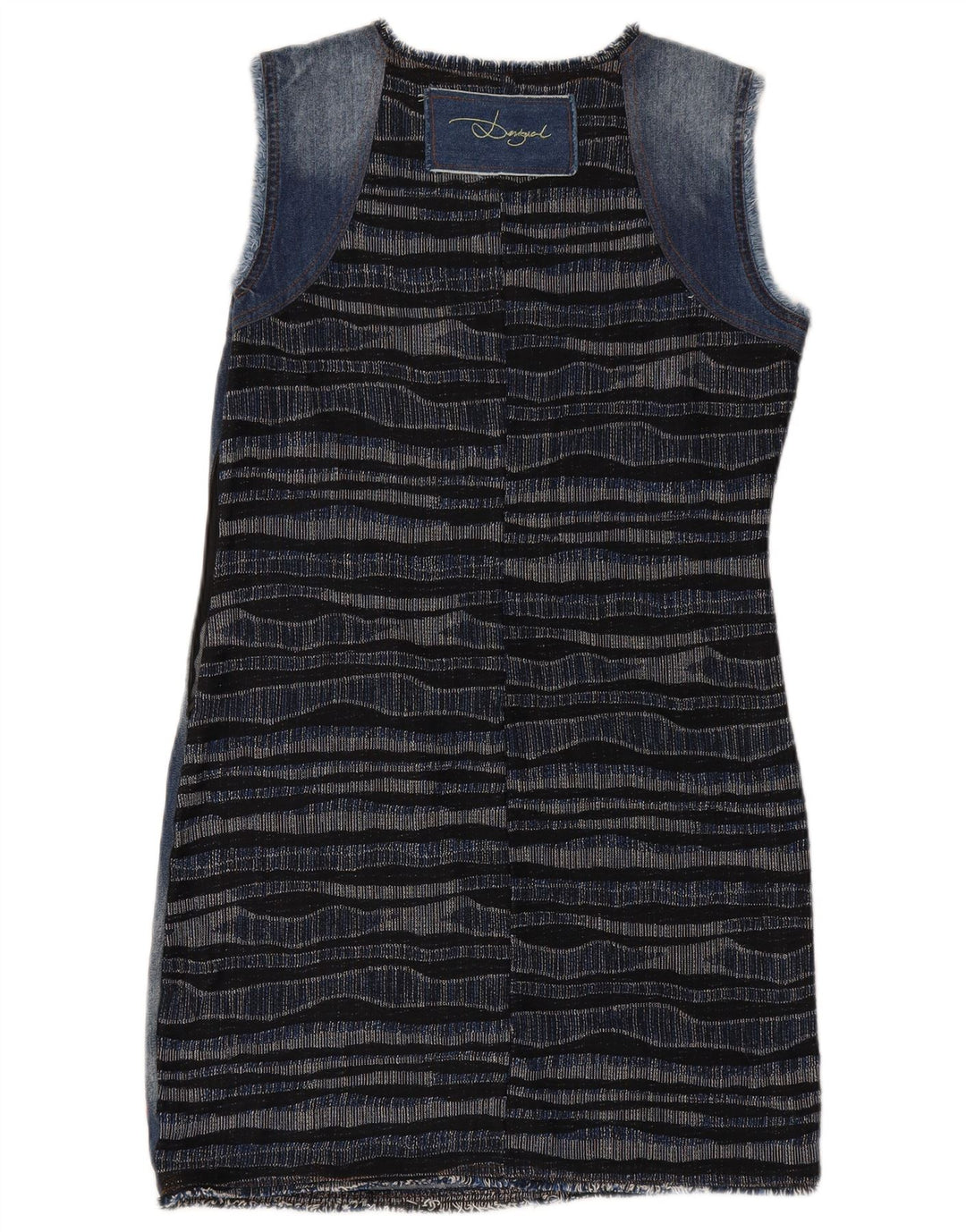 DESIGUAL Womens Graphic Denim Basic Dress EU 42 Large Navy Blue Striped