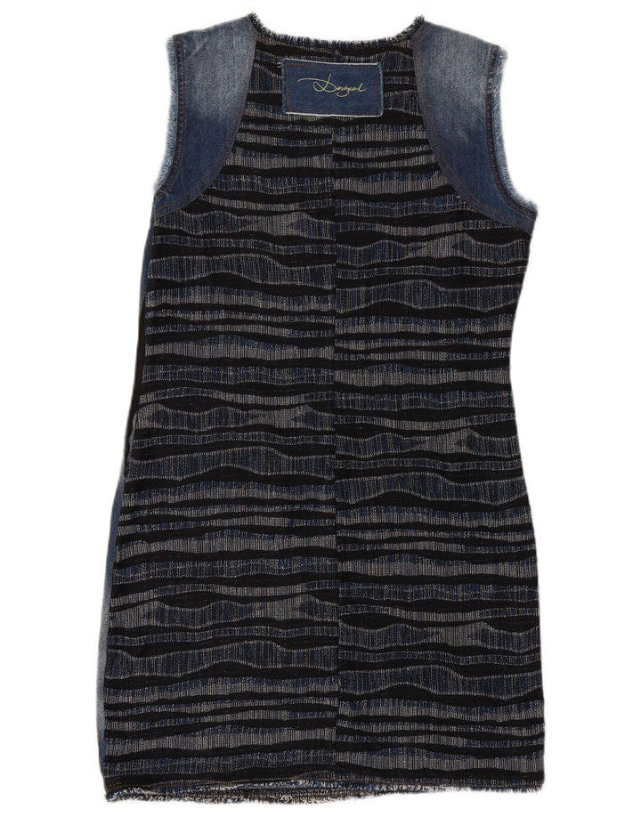 DESIGUAL Womens Graphic Denim Basic Dress EU 42 Large Navy Blue Striped