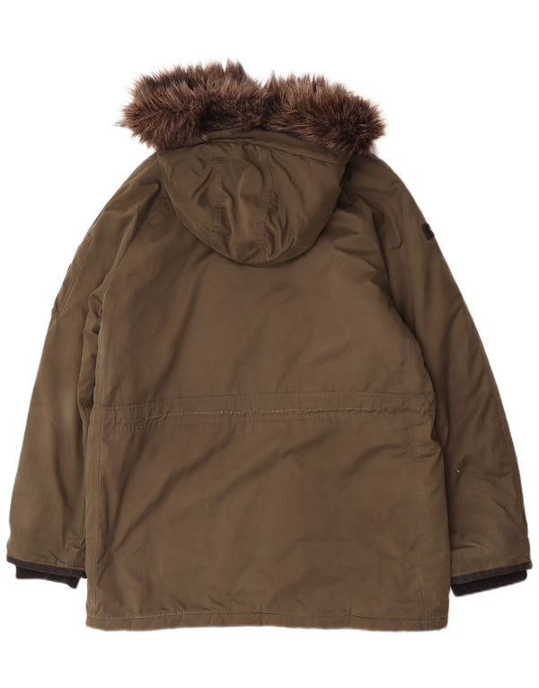 Superdry Mens Hooded Parka Jacket UK 40 Large Khaki Polyester