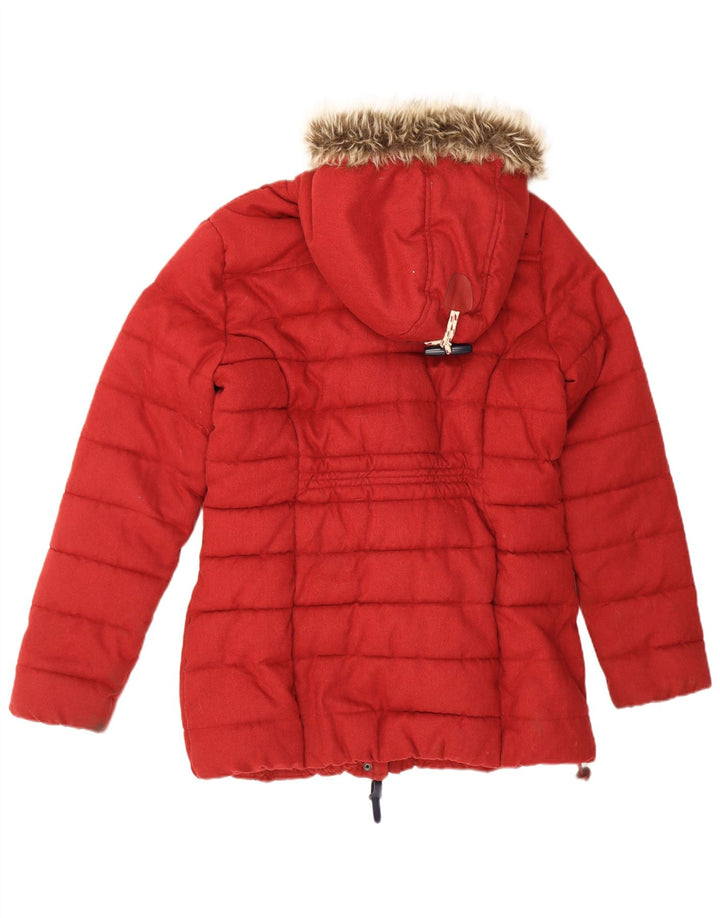 Superdry Womens Hooded Padded Coat UK 16 Large Red Polyester