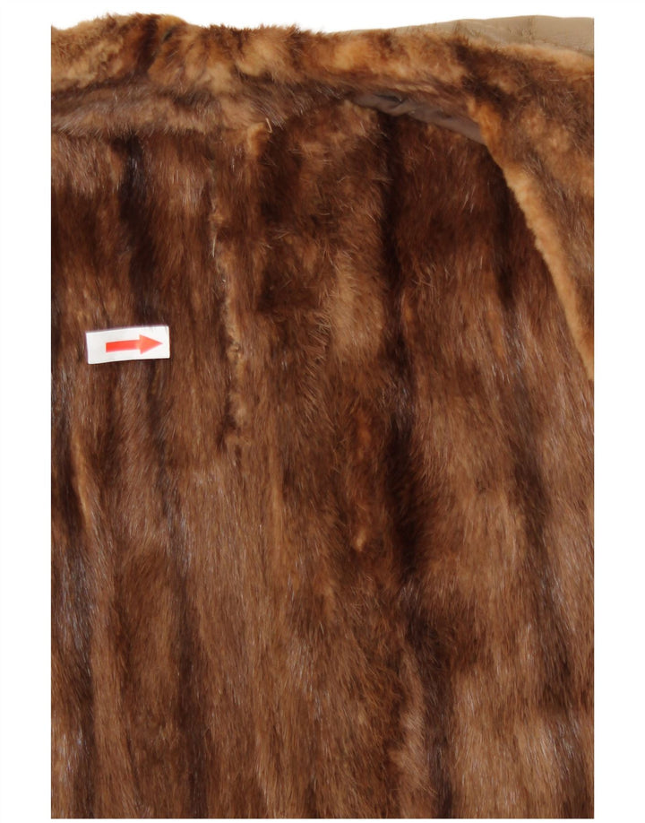 Vintage Womens Fur Leather Coat UK 16 Large Beige