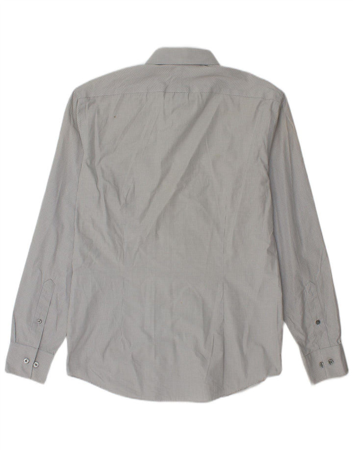 Calvin Klein Mens Slim Fit Shirt Size 39 15 1/2 Medium Grey Gingham Cotton