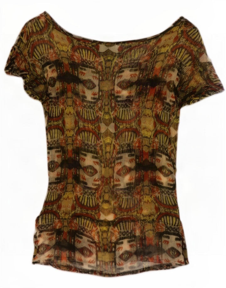 Desigual Womens Abstract Pattern Blouse Top UK 8 Small Khaki Viscose