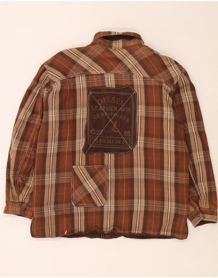 Diesel Mens Reversible Jacket UK 40 Large Brown Plaid Leather