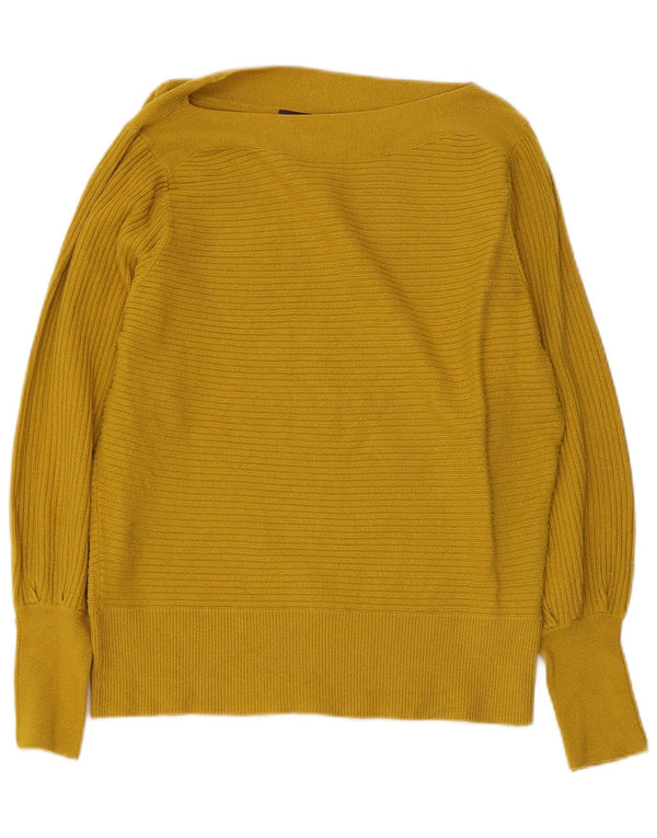 Marks & Spencer Womens Boat Neck Jumper Sweater UK 14 Medium Yellow Viscose