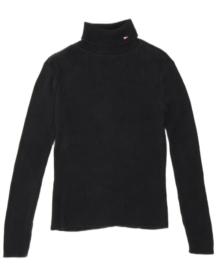 TOMMY HILFIGER Womens Roll Neck Jumper Sweater UK 8 Small Black Cotton