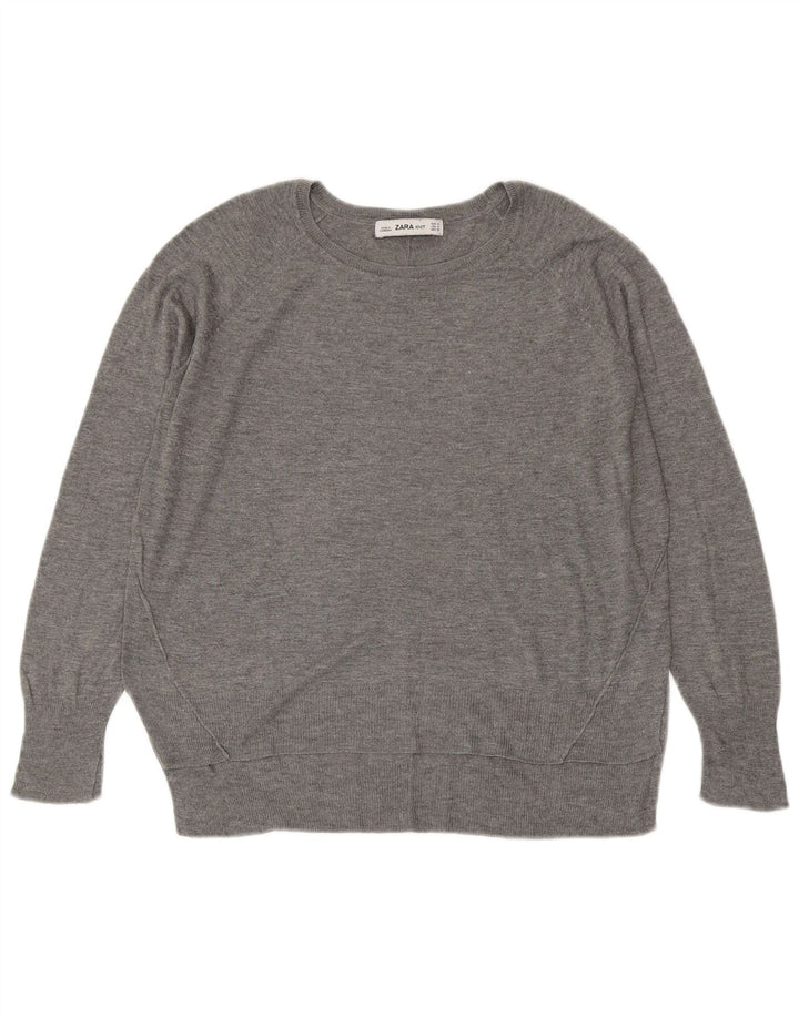 Zara Womens Boat Neck Jumper Sweater UK 14 Medium Grey