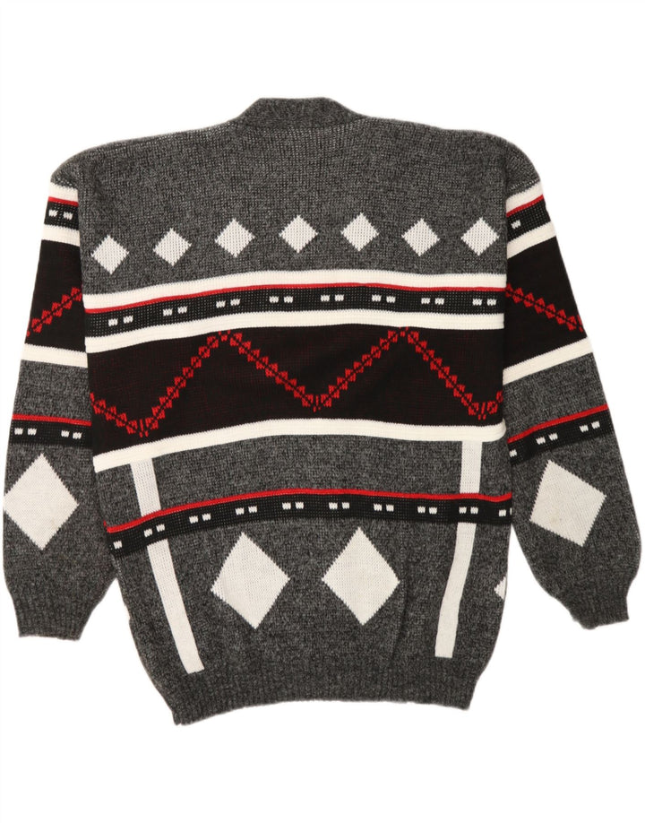 VINTAGE Mens Cardigan Sweater Large Grey Argyle/Diamond Acrylic Vintage Vintage and Second-Hand Vintage from Messina Hembry 