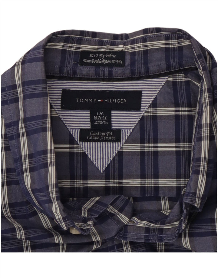TOMMY HILFIGER Mens Custom Fit Shirt Size 16 1/2 Large Blue Check