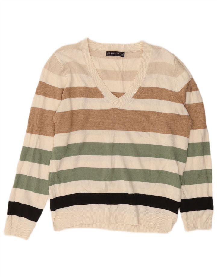 Marks & Spencer Mens V-Neck Jumper Sweater Small Multicoloured Striped