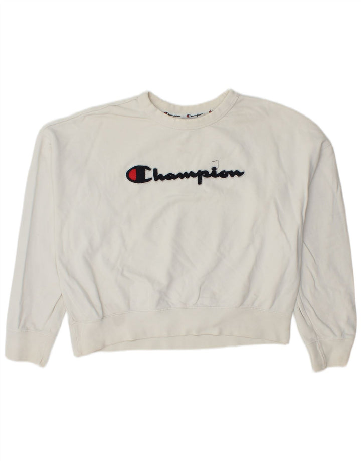 CHAMPION Womens Crop Oversized Sweatshirt Jumper UK 14 Medium White