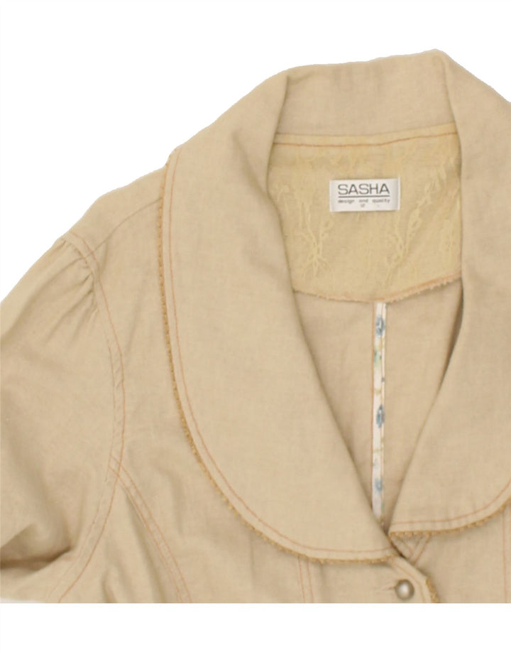 VINTAGE Womens 6 Button Blazer Jacket UK 12 Large Beige Cotton Vintage Vintage and Second-Hand Vintage from Messina Hembry 