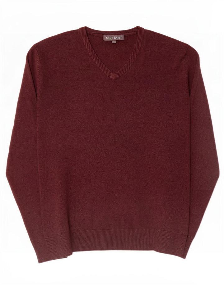 Marks & Spencer Mens V-Neck Jumper Sweater Medium Brown Acrylic