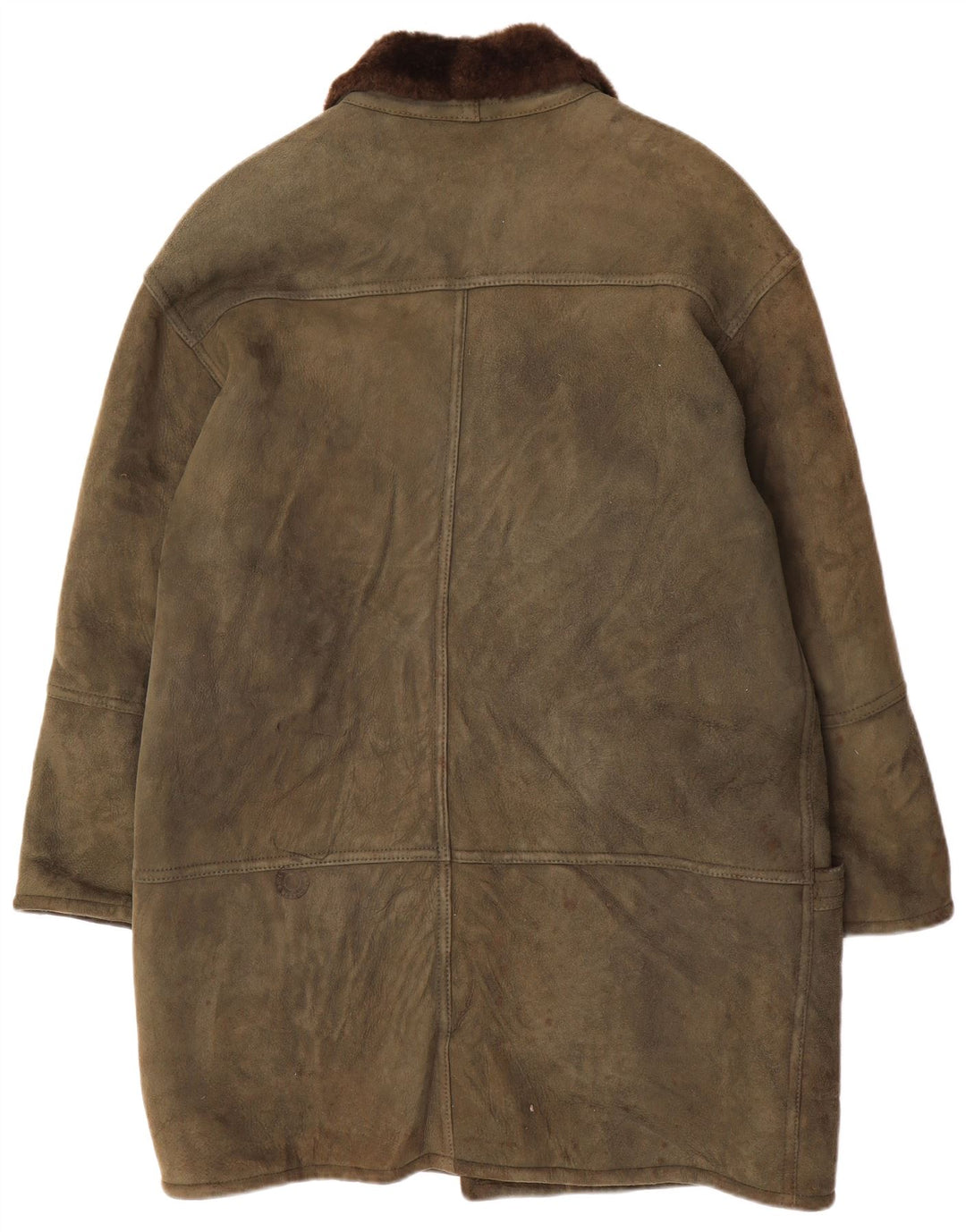 VINTAGE Mens Loose Fit Shearling Overcoat UK 36 Small Khaki