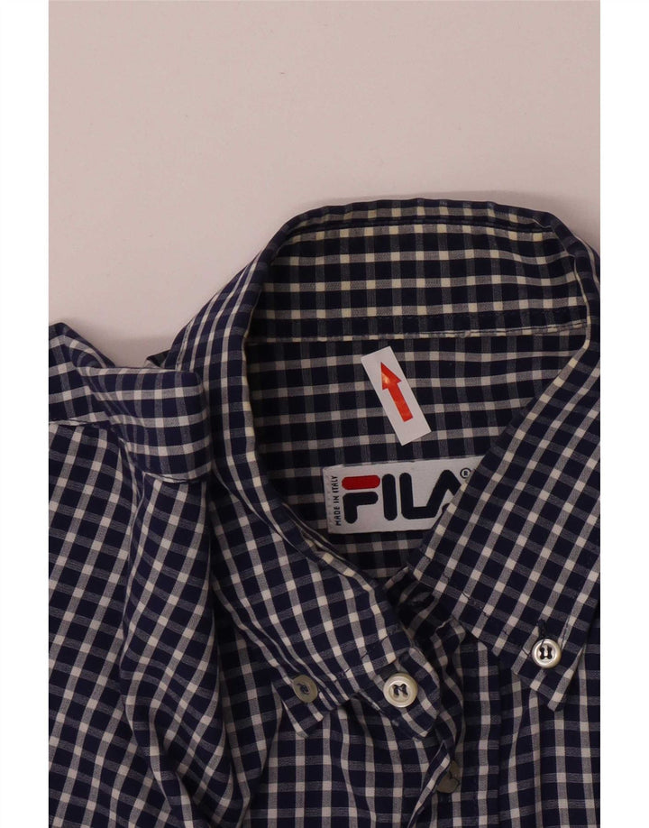 Fila Mens Regular Fit Shirt Medium Navy Blue Gingham Cotton