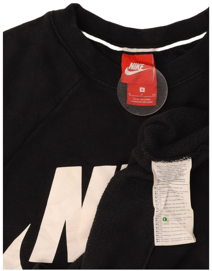 NIKE Womens Crop Oversized Graphic Sweatshirt Jumper UK 10 Small Black