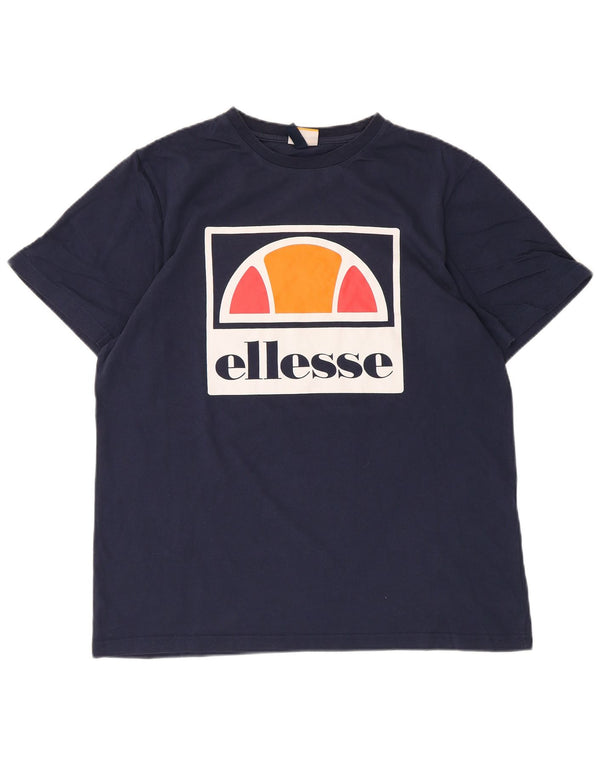 Ellesse Womens Graphic T-Shirt Top UK 16 Large Navy Blue Cotton