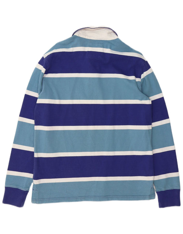 Crew Clothing Mens Long Sleeve Rugby Polo Shirt Small Blue Striped Cotton