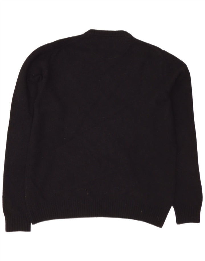 TRUSSARDI JEANS Mens V-Neck Jumper Sweater Large Black Wool