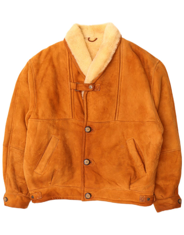Vintage Mens Shearling Jacket IT 54 2XL Brown Shearling