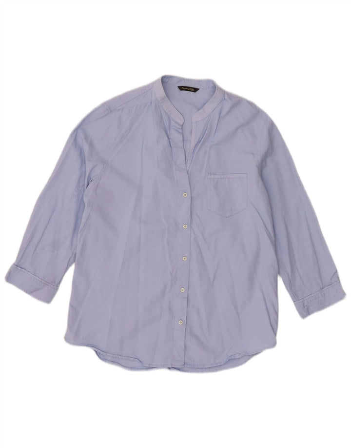 Massimo Dutti Womens 3/4 Sleeve Shirt EU 40 Medium Blue