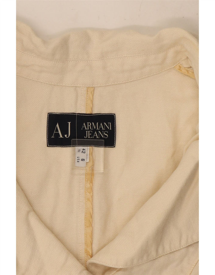 ARMANI JEANS Womens Crop 3 Button Blazer Jacket US 6 Medium Off White