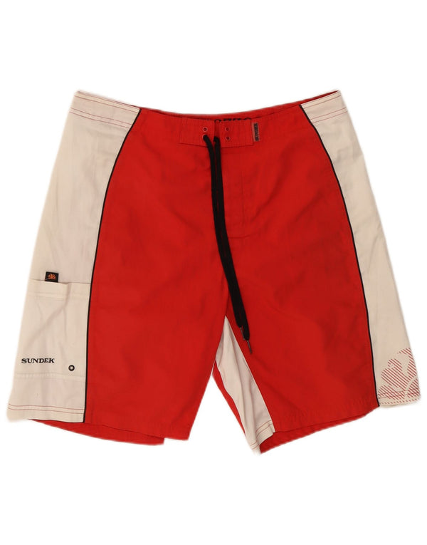 Sundek Mens Graphic Swimming Shorts Medium  Red Colourblock Polyester