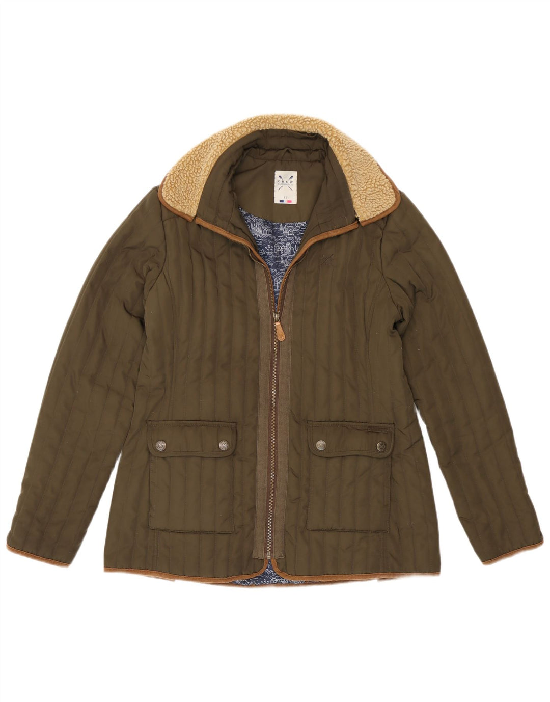 Crew Clothing Womens Padded Jacket UK 12 Medium Khaki Polyester