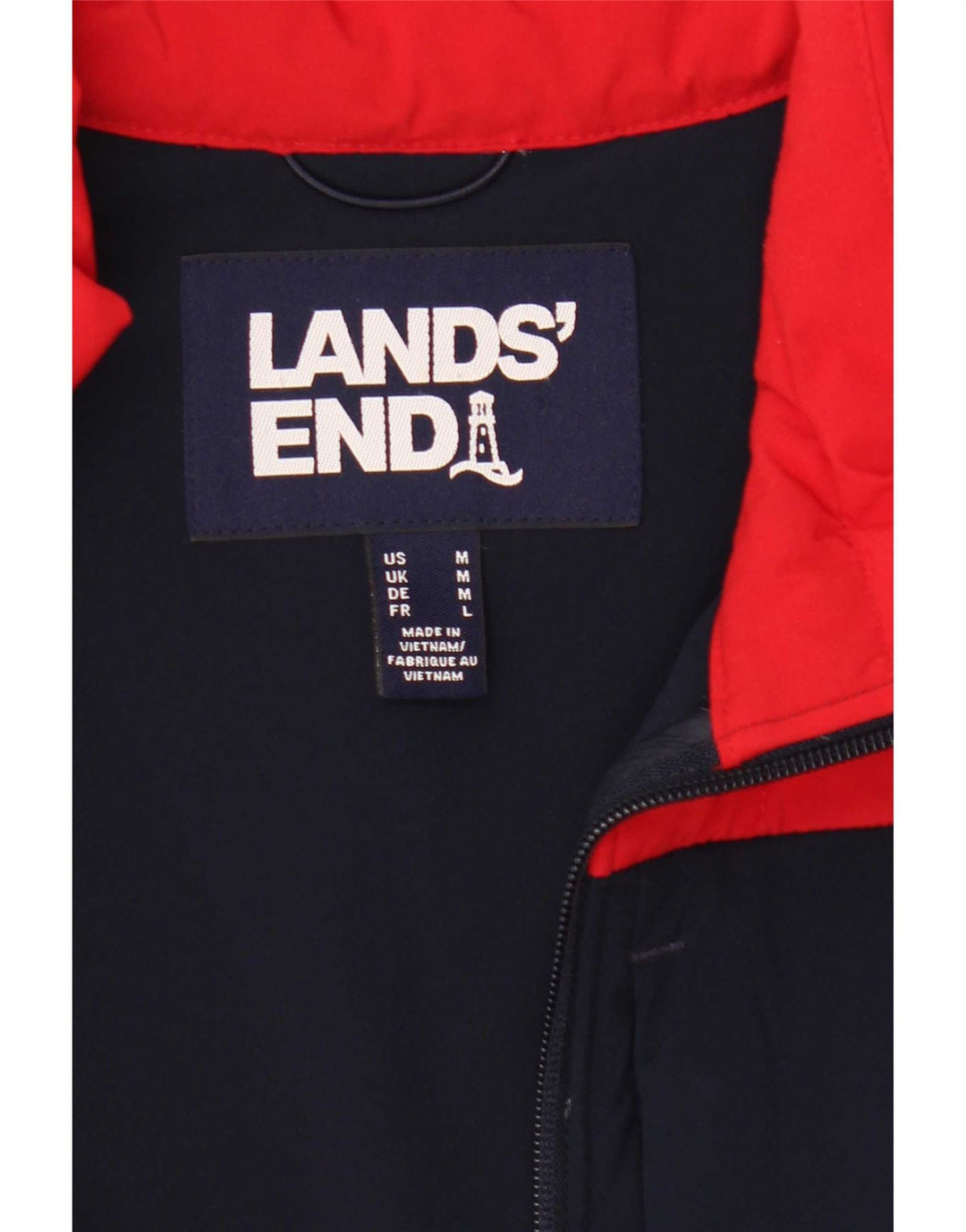 Lands End Mens Padded Jacket UK 38 Medium Red Colourblock Polyester