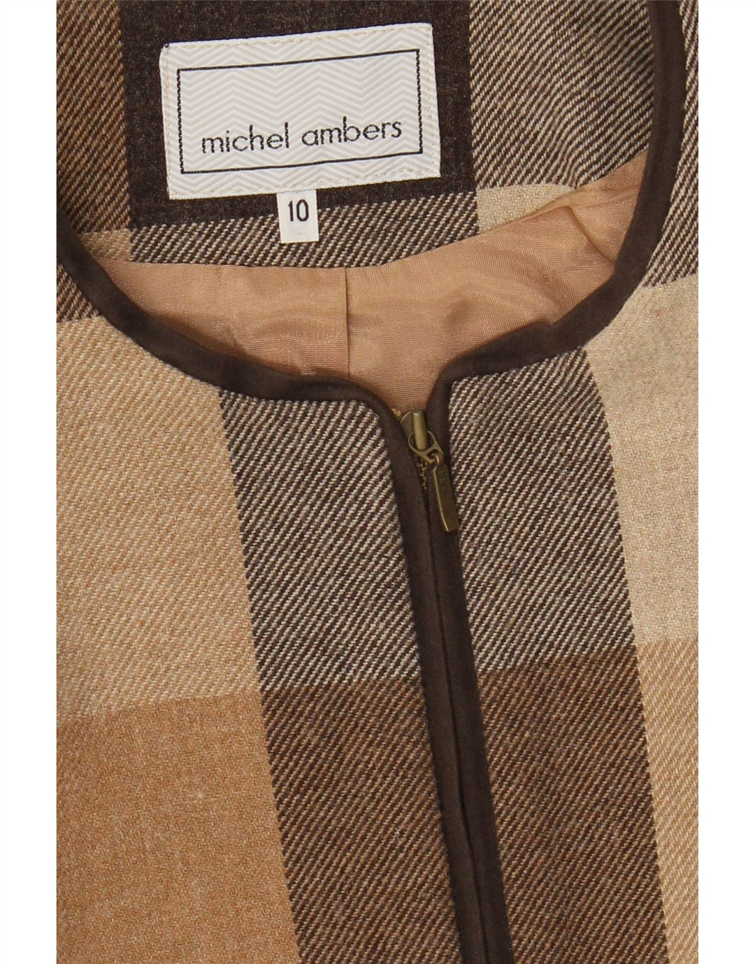 MICHEL AMBERS Womens Blazer Jacket UK 10 Small Brown Check Polyester