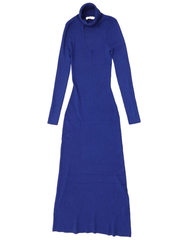 Zara Womens Long Sleeve Maxi Dress UK 12 Medium Blue Viscose