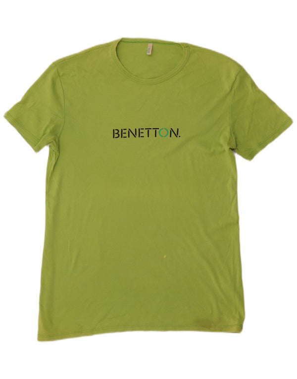 Benetton Mens Graphic T-Shirt Top XL Green Cotton