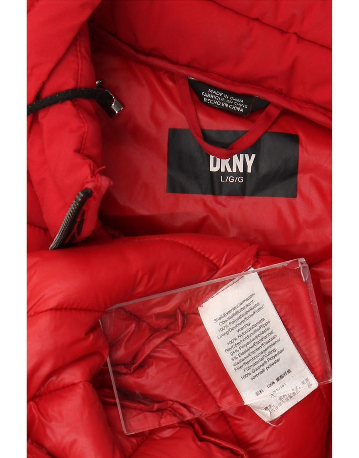 Dkny Womens Hooded Padded Coat UK 16 Large Red Polyester